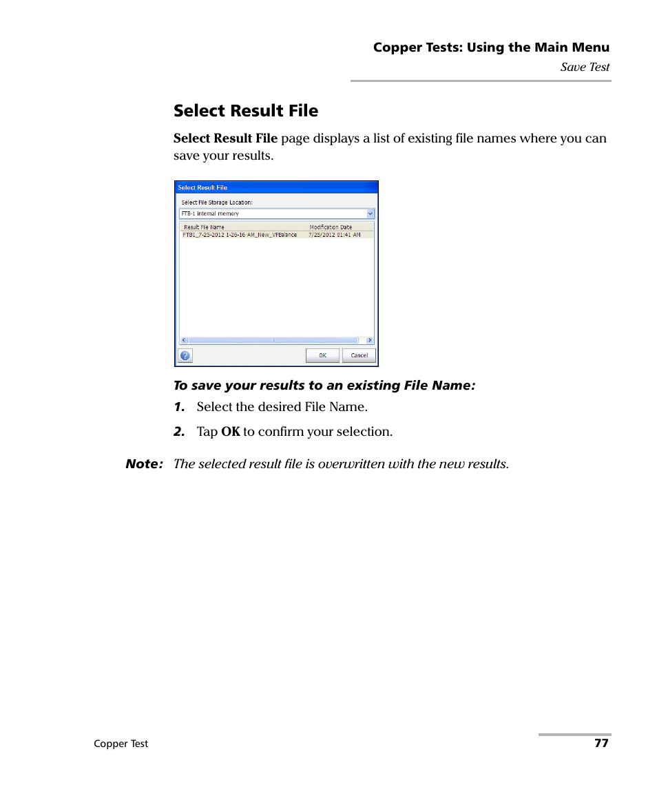 Select result file | EXFO FTB-610 Wideband Copper Test Module User Manual | Page 85 / 326