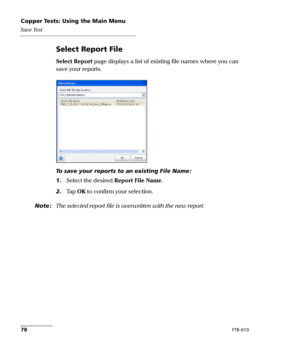 Select report file | EXFO FTB-610 Wideband Copper Test Module User Manual | Page 86 / 326