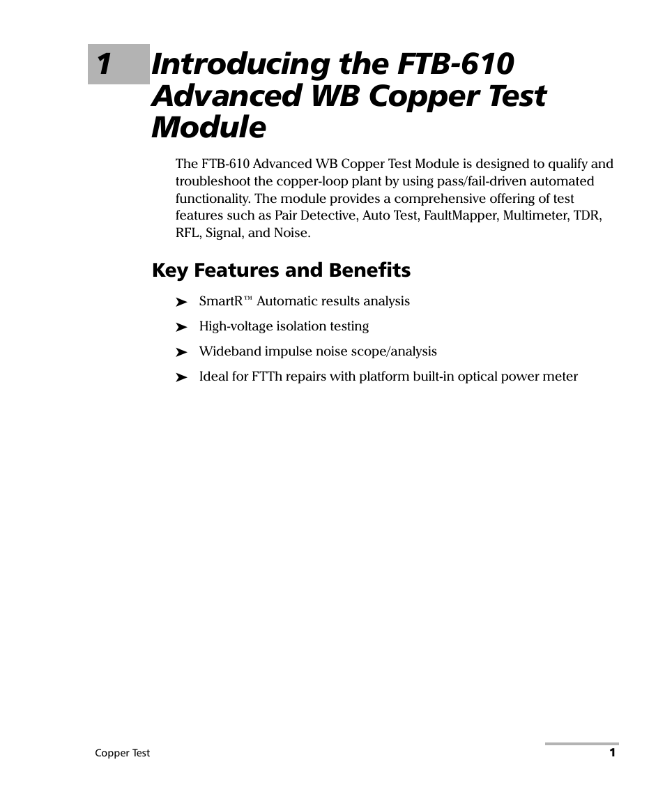 Key features and benefits | EXFO FTB-610 Wideband Copper Test Module User Manual | Page 9 / 326