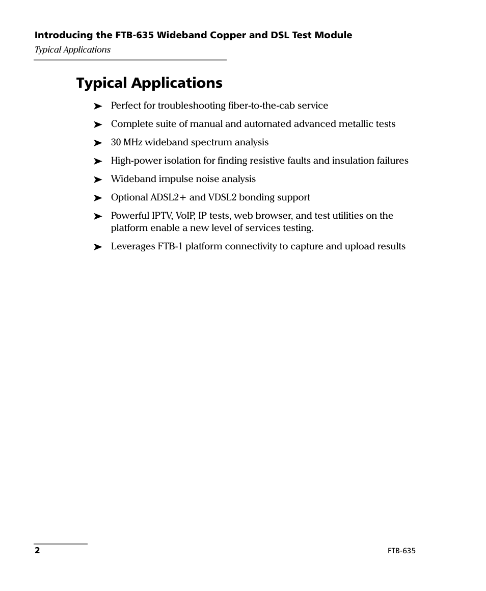 Typical applications | EXFO FTB-635 Wideband Copper and DSL Test Module User Manual | Page 10 / 373