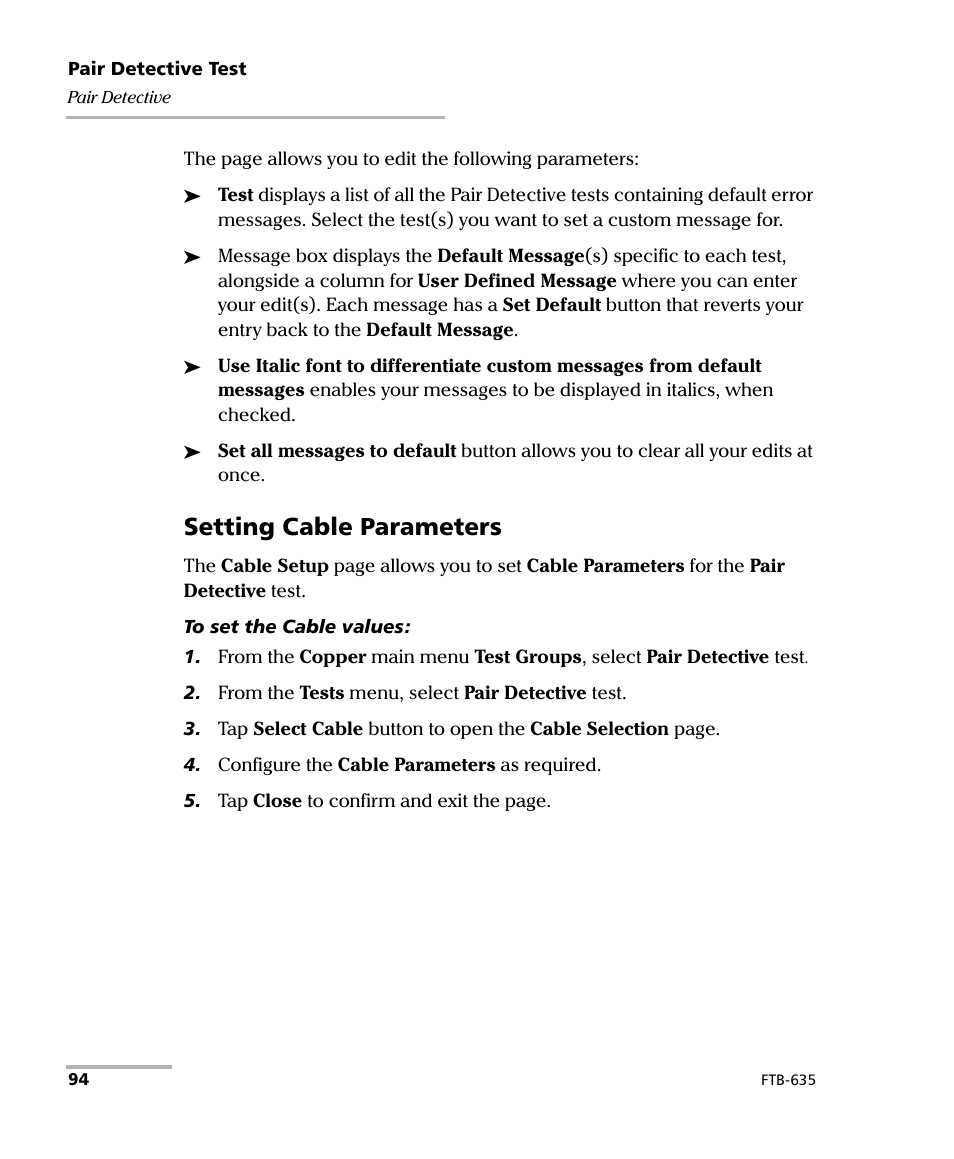 Setting cable parameters | EXFO FTB-635 Wideband Copper and DSL Test Module User Manual | Page 102 / 373