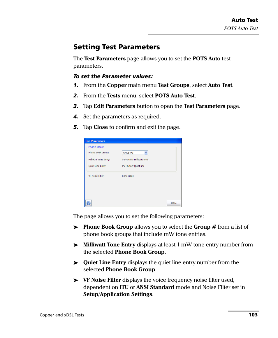 Setting test parameters | EXFO FTB-635 Wideband Copper and DSL Test Module User Manual | Page 111 / 373