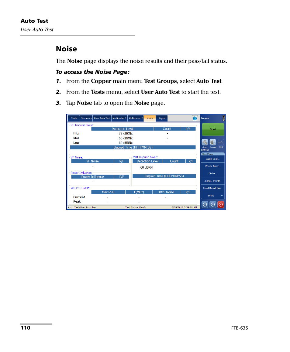 Noise | EXFO FTB-635 Wideband Copper and DSL Test Module User Manual | Page 118 / 373