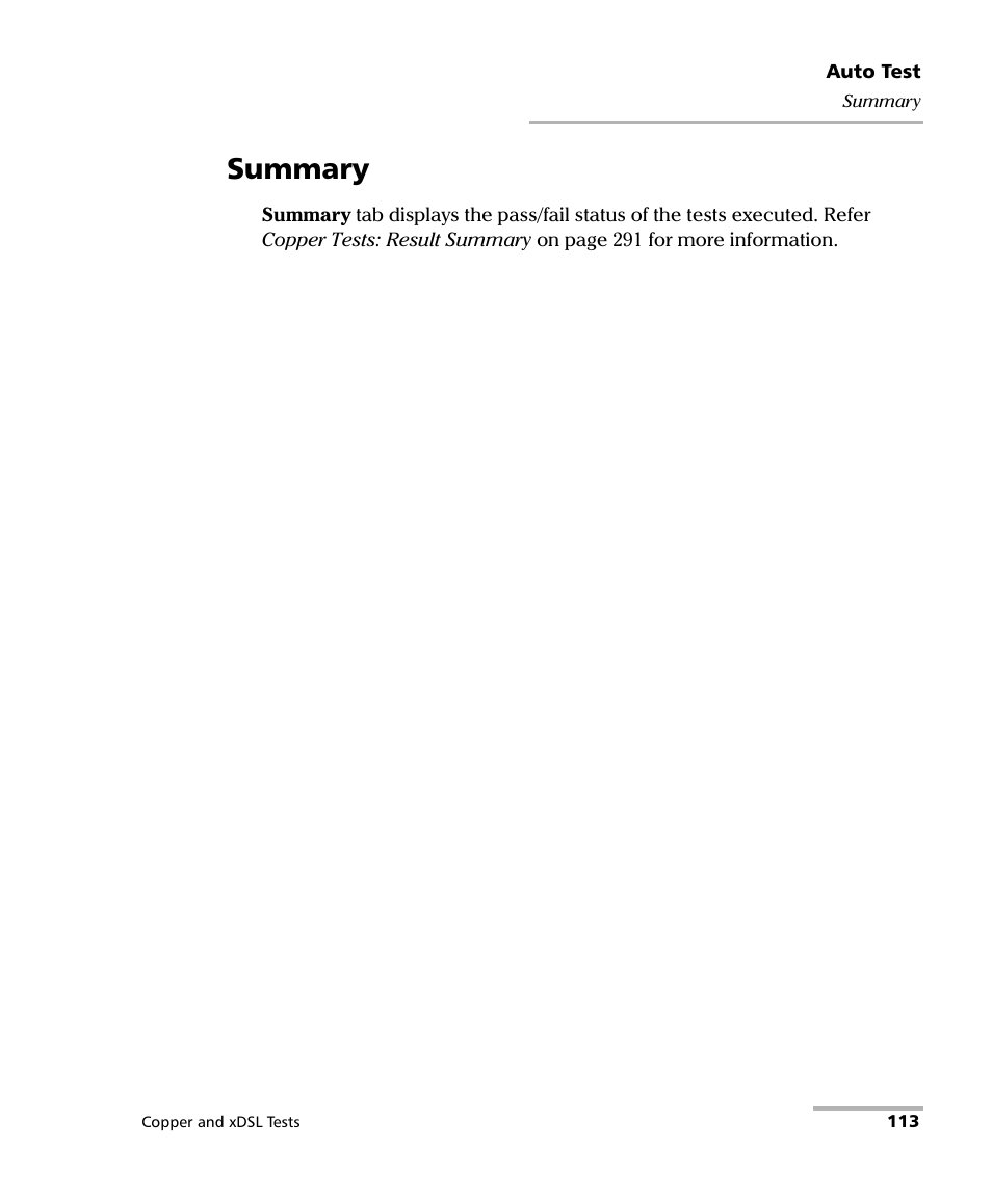 Summary | EXFO FTB-635 Wideband Copper and DSL Test Module User Manual | Page 121 / 373
