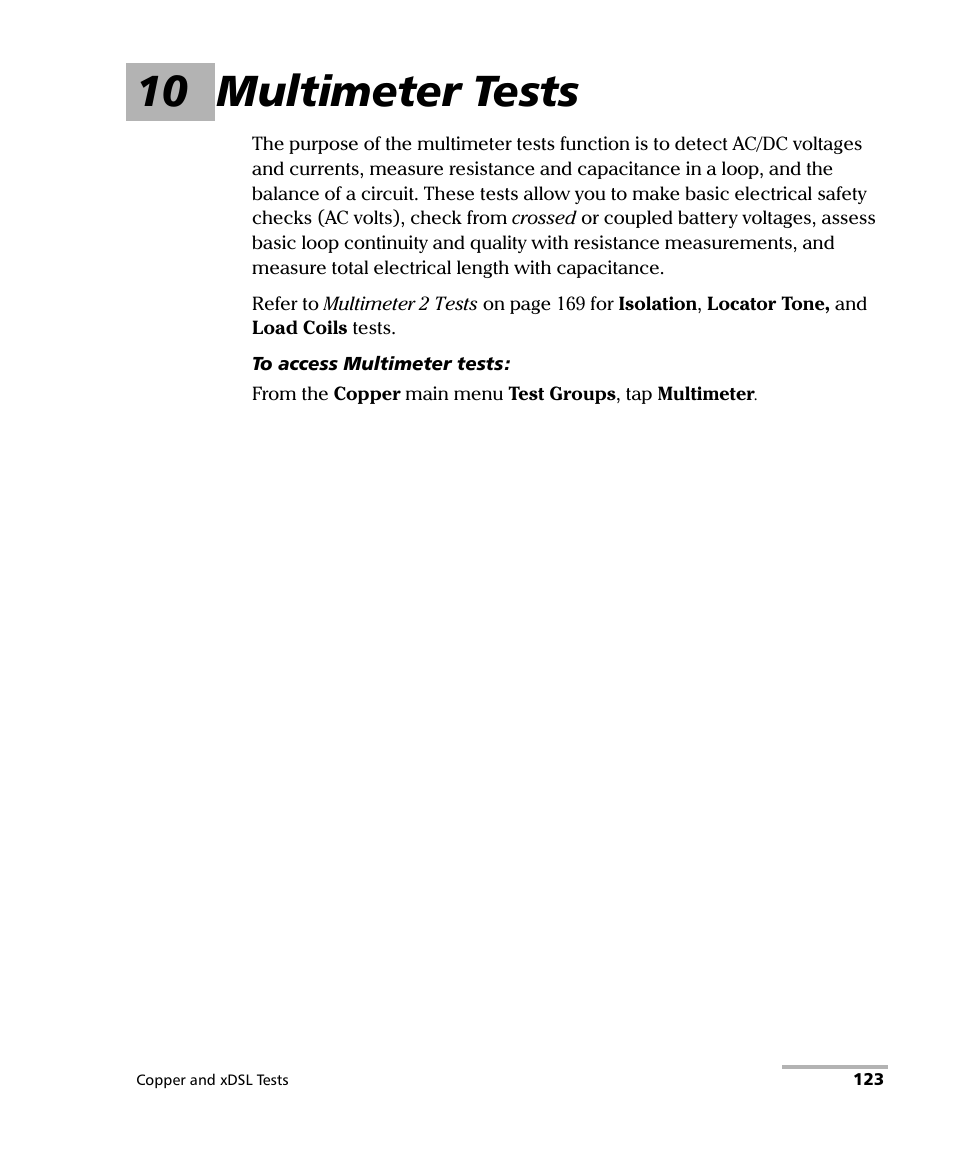 10 multimeter tests | EXFO FTB-635 Wideband Copper and DSL Test Module User Manual | Page 131 / 373