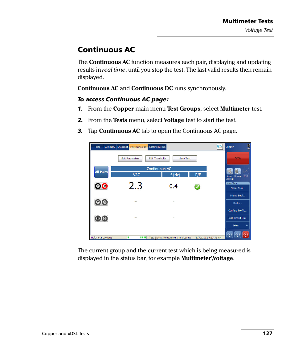 Continuous ac | EXFO FTB-635 Wideband Copper and DSL Test Module User Manual | Page 135 / 373