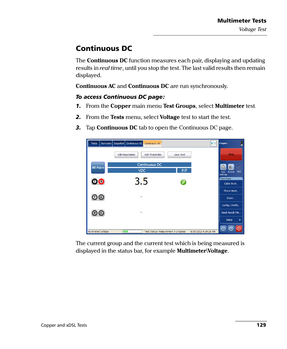 Continuous dc | EXFO FTB-635 Wideband Copper and DSL Test Module User Manual | Page 137 / 373