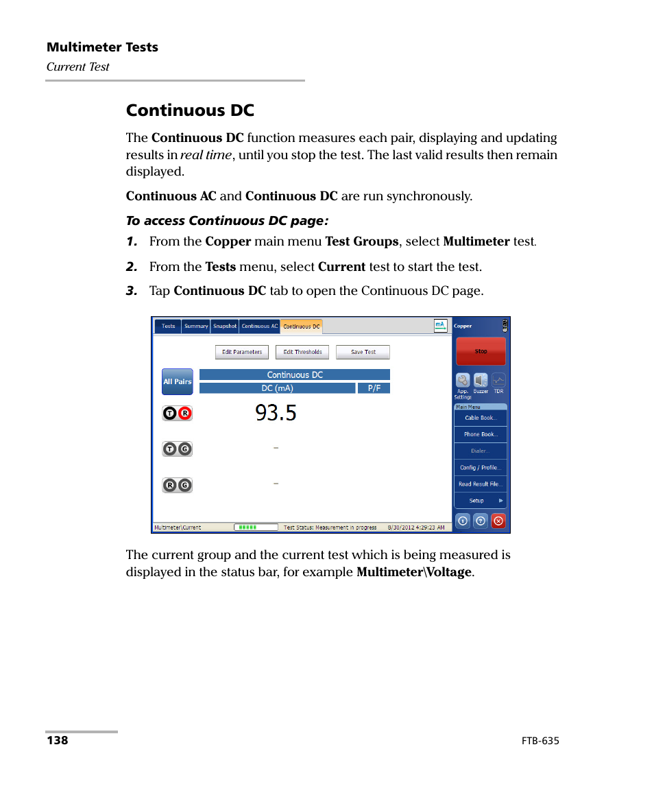 Continuous dc | EXFO FTB-635 Wideband Copper and DSL Test Module User Manual | Page 146 / 373