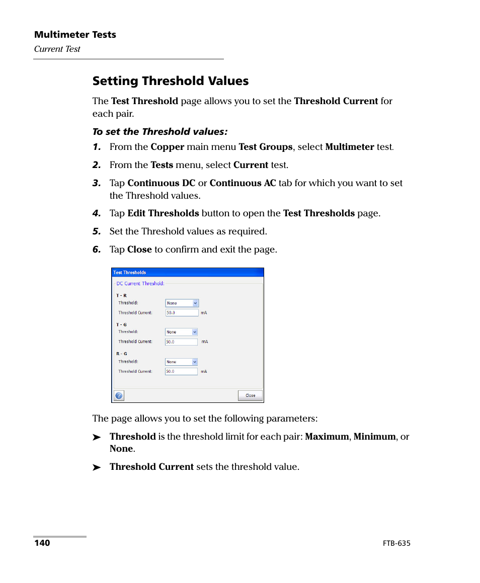 Setting threshold values | EXFO FTB-635 Wideband Copper and DSL Test Module User Manual | Page 148 / 373