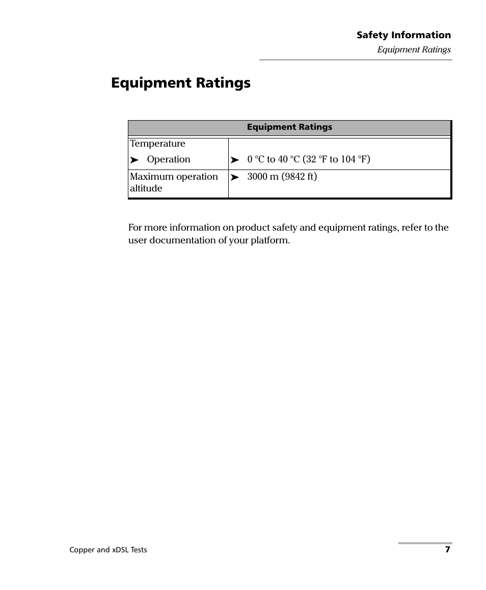 Equipment ratings | EXFO FTB-635 Wideband Copper and DSL Test Module User Manual | Page 15 / 373