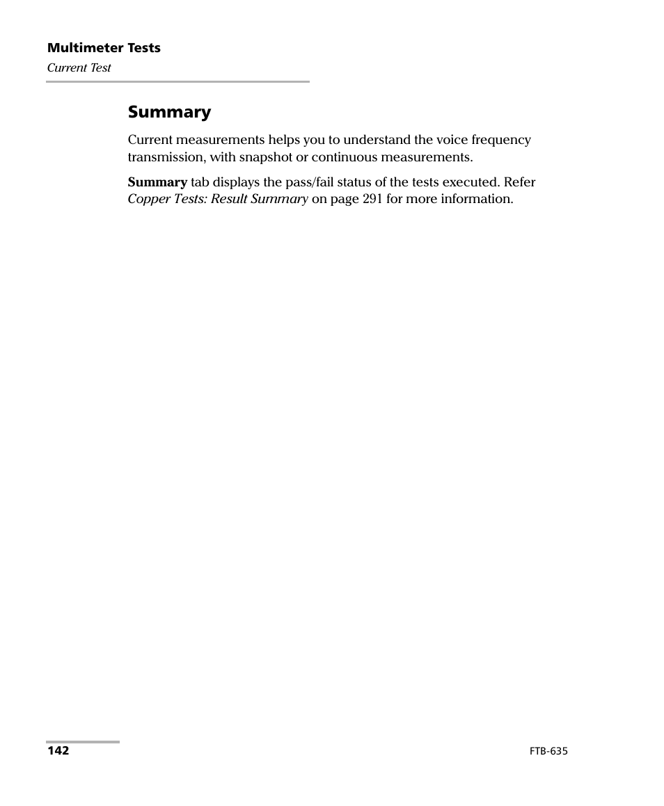 Summary | EXFO FTB-635 Wideband Copper and DSL Test Module User Manual | Page 150 / 373