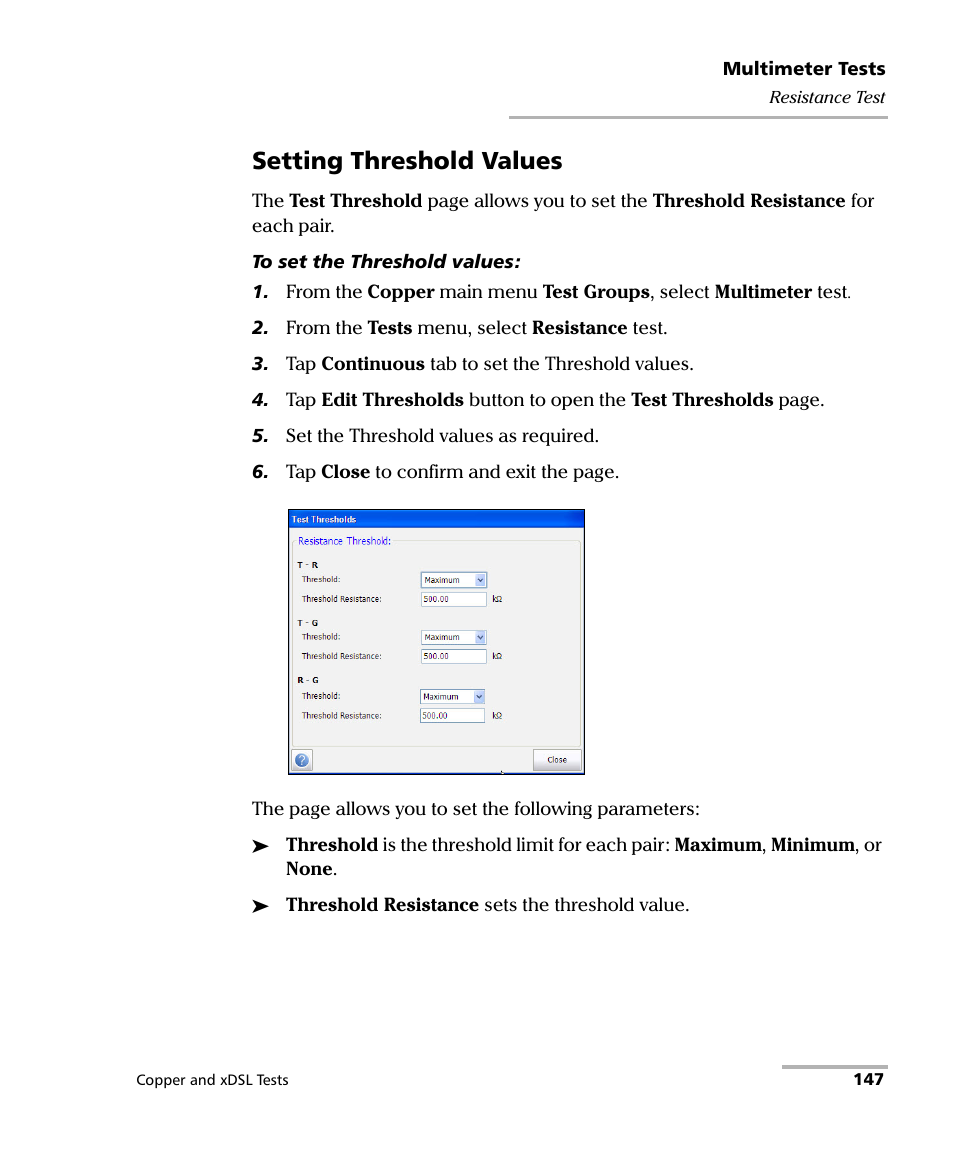 Setting threshold values | EXFO FTB-635 Wideband Copper and DSL Test Module User Manual | Page 155 / 373