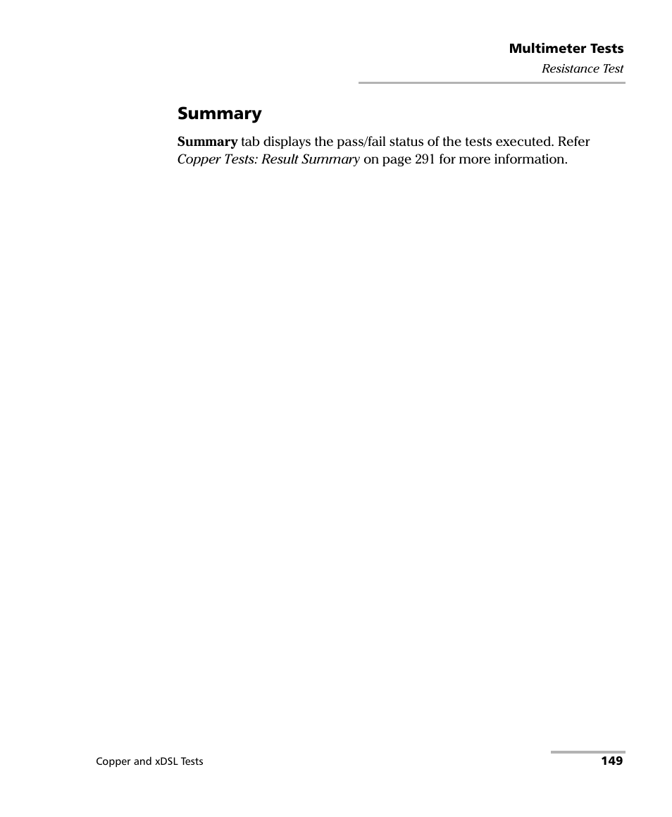 Summary | EXFO FTB-635 Wideband Copper and DSL Test Module User Manual | Page 157 / 373