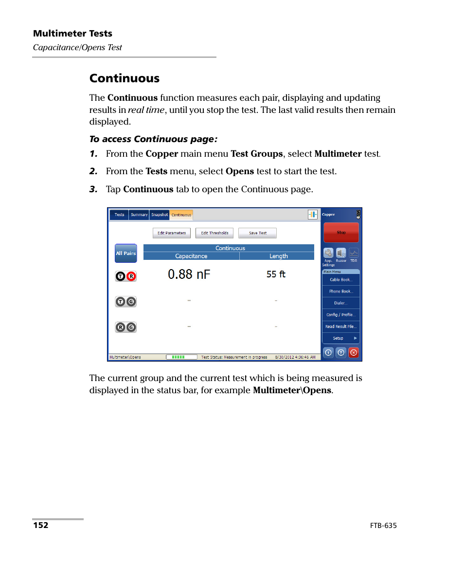 Continuous | EXFO FTB-635 Wideband Copper and DSL Test Module User Manual | Page 160 / 373