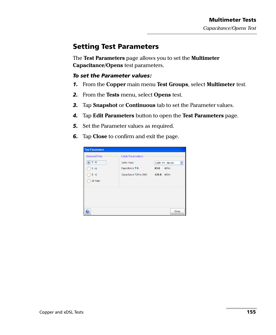 Setting test parameters | EXFO FTB-635 Wideband Copper and DSL Test Module User Manual | Page 163 / 373