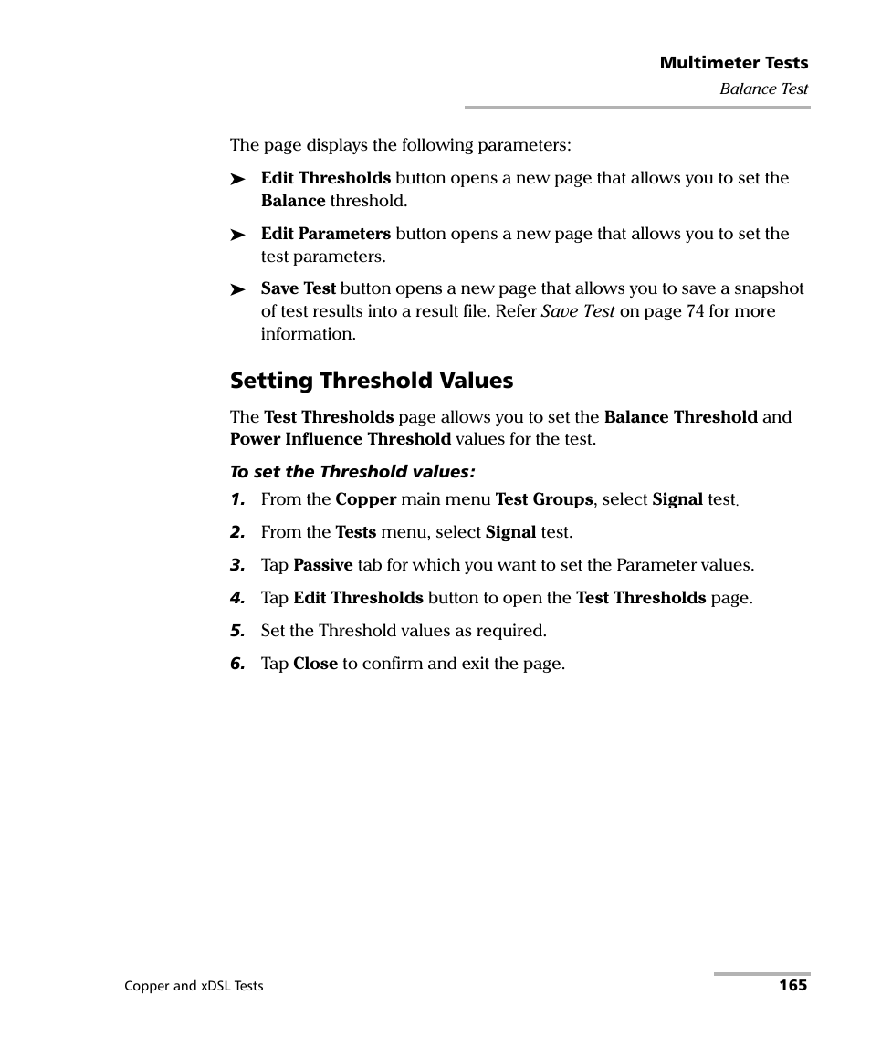 Setting threshold values | EXFO FTB-635 Wideband Copper and DSL Test Module User Manual | Page 173 / 373