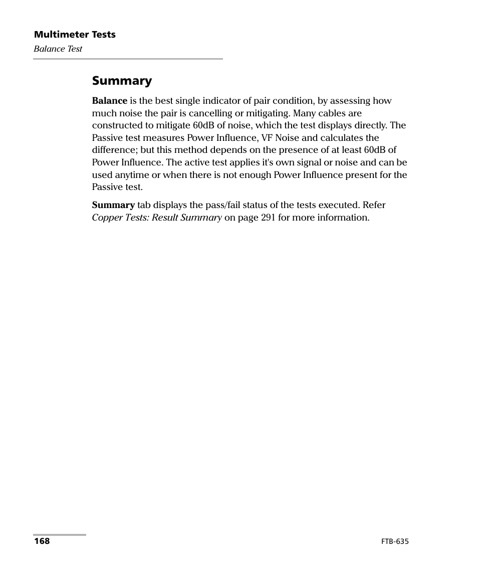 Summary | EXFO FTB-635 Wideband Copper and DSL Test Module User Manual | Page 176 / 373