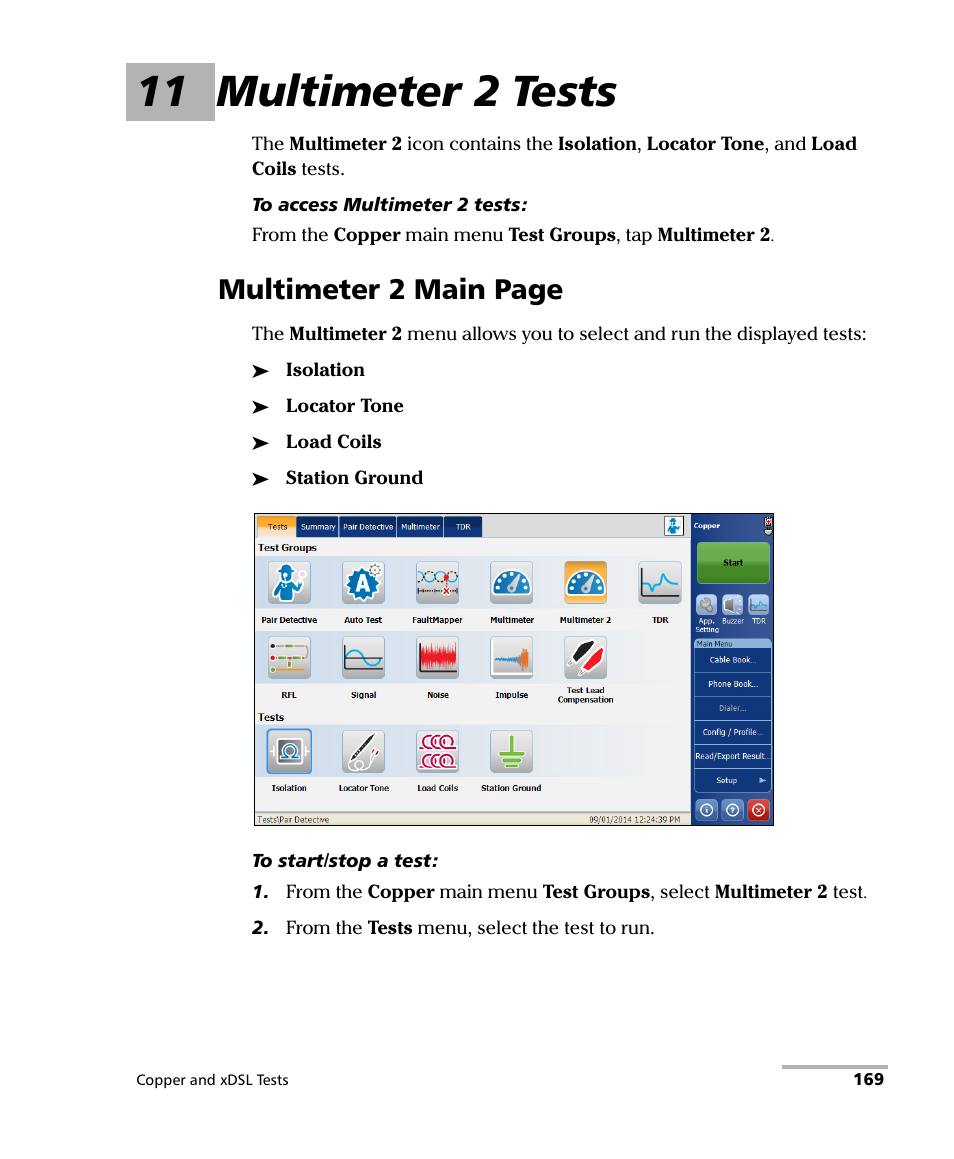 11 multimeter 2 tests, Multimeter 2 main page | EXFO FTB-635 Wideband Copper and DSL Test Module User Manual | Page 177 / 373