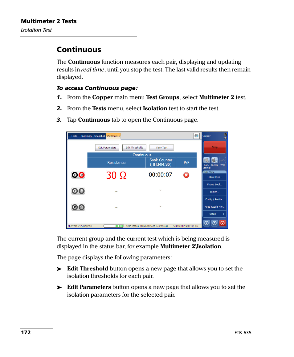 Continuous | EXFO FTB-635 Wideband Copper and DSL Test Module User Manual | Page 180 / 373