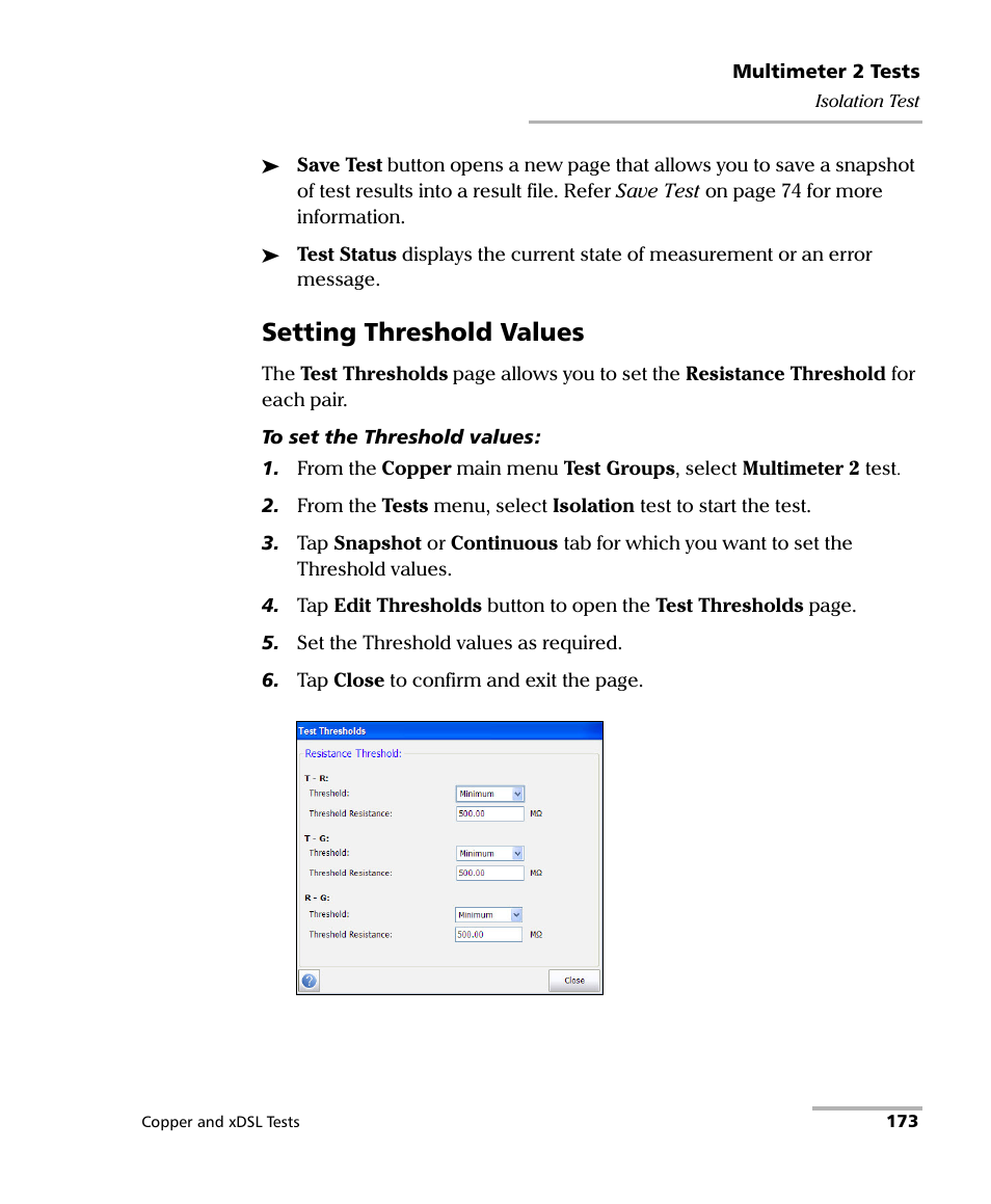 Setting threshold values | EXFO FTB-635 Wideband Copper and DSL Test Module User Manual | Page 181 / 373