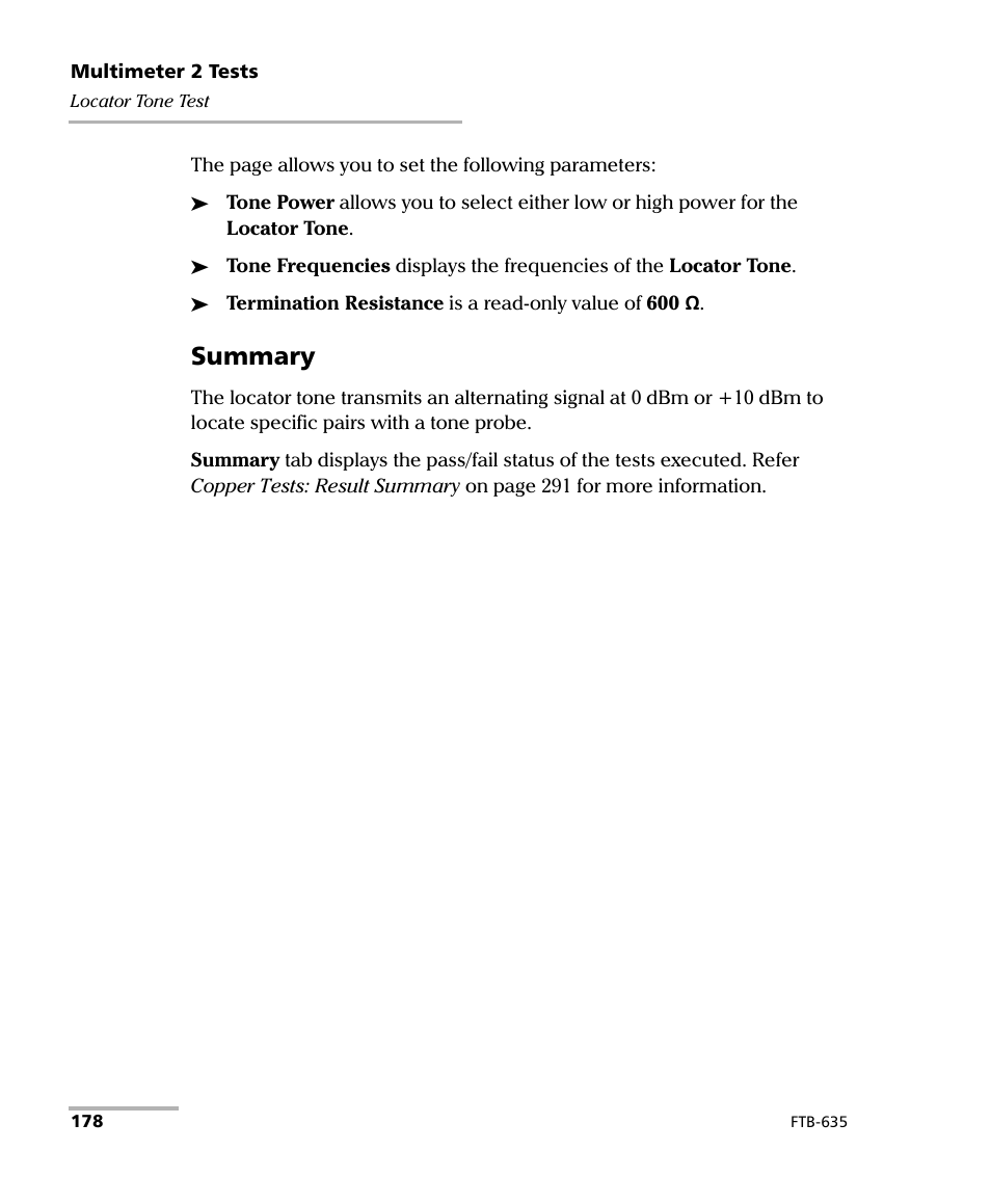 Summary | EXFO FTB-635 Wideband Copper and DSL Test Module User Manual | Page 186 / 373