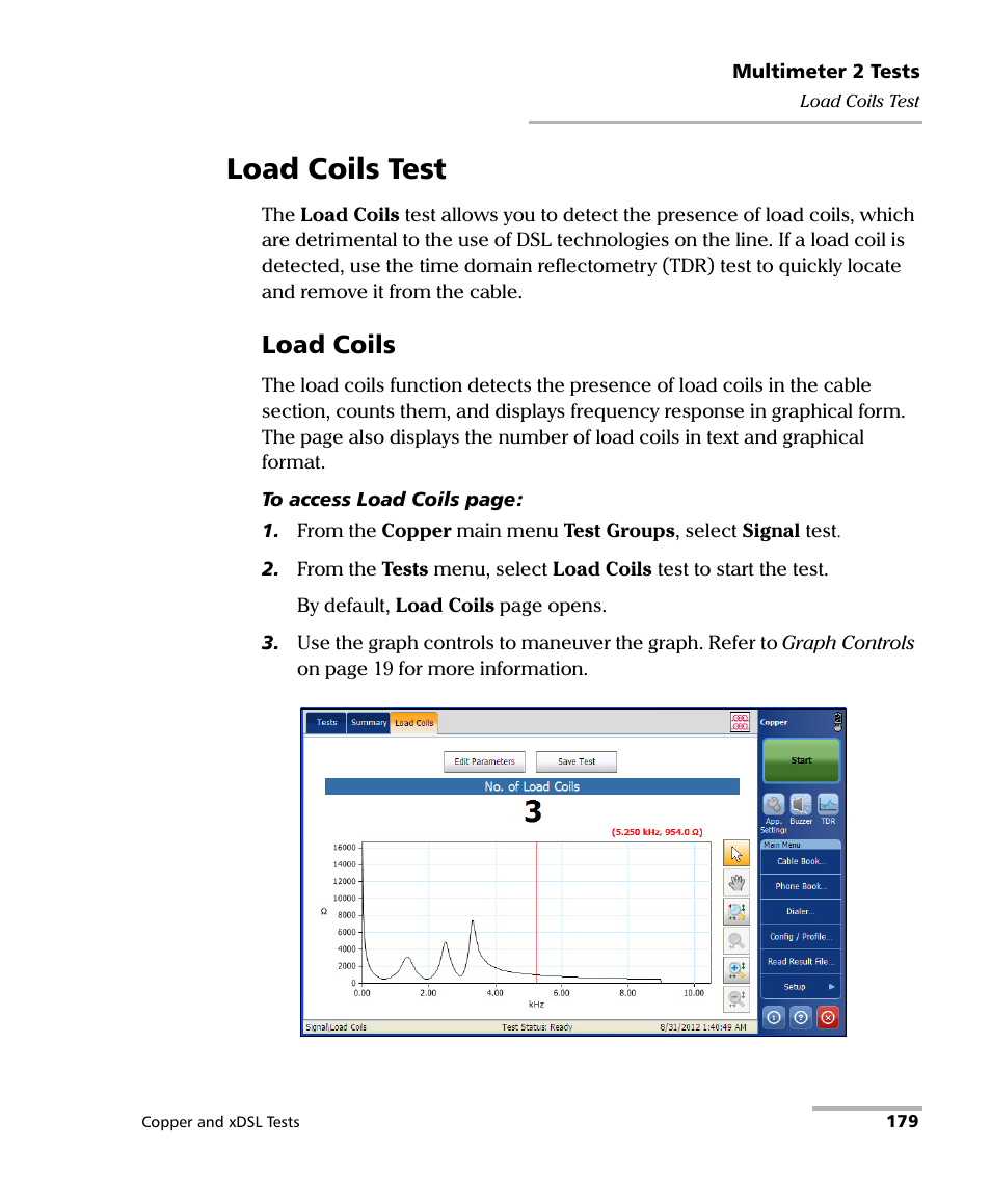 Load coils test, Load coils | EXFO FTB-635 Wideband Copper and DSL Test Module User Manual | Page 187 / 373