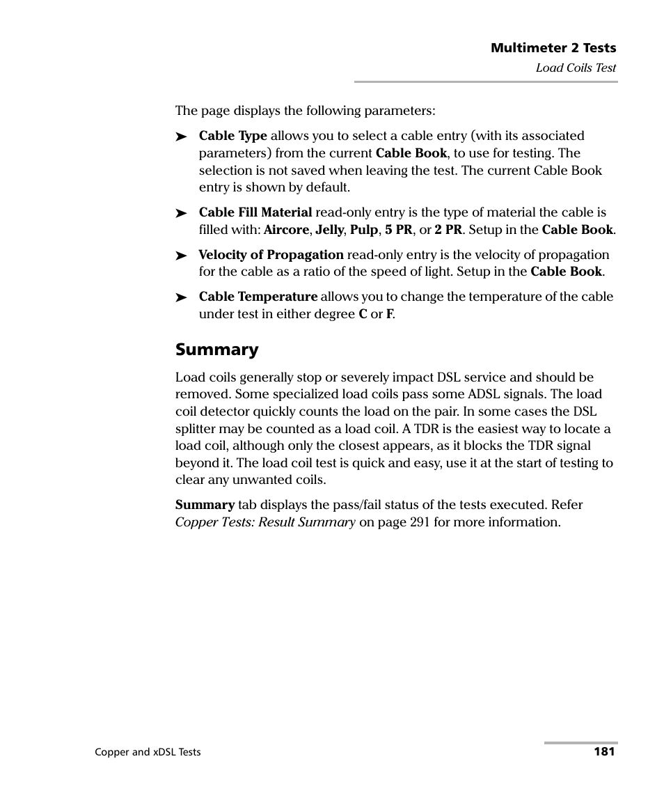 Summary | EXFO FTB-635 Wideband Copper and DSL Test Module User Manual | Page 189 / 373