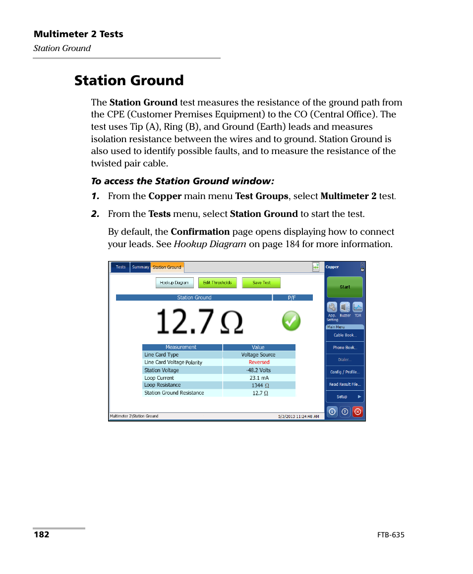 Station ground | EXFO FTB-635 Wideband Copper and DSL Test Module User Manual | Page 190 / 373