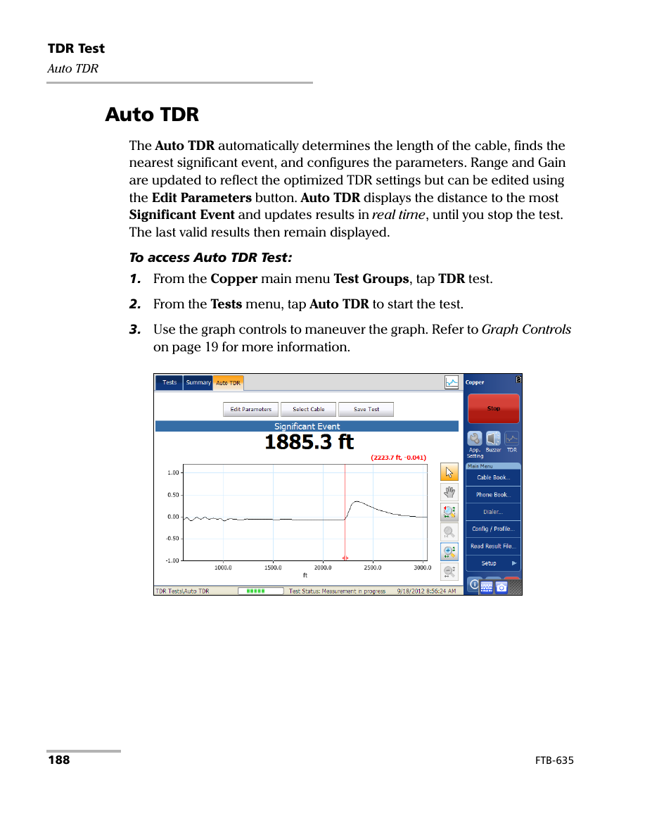 Auto tdr | EXFO FTB-635 Wideband Copper and DSL Test Module User Manual | Page 196 / 373