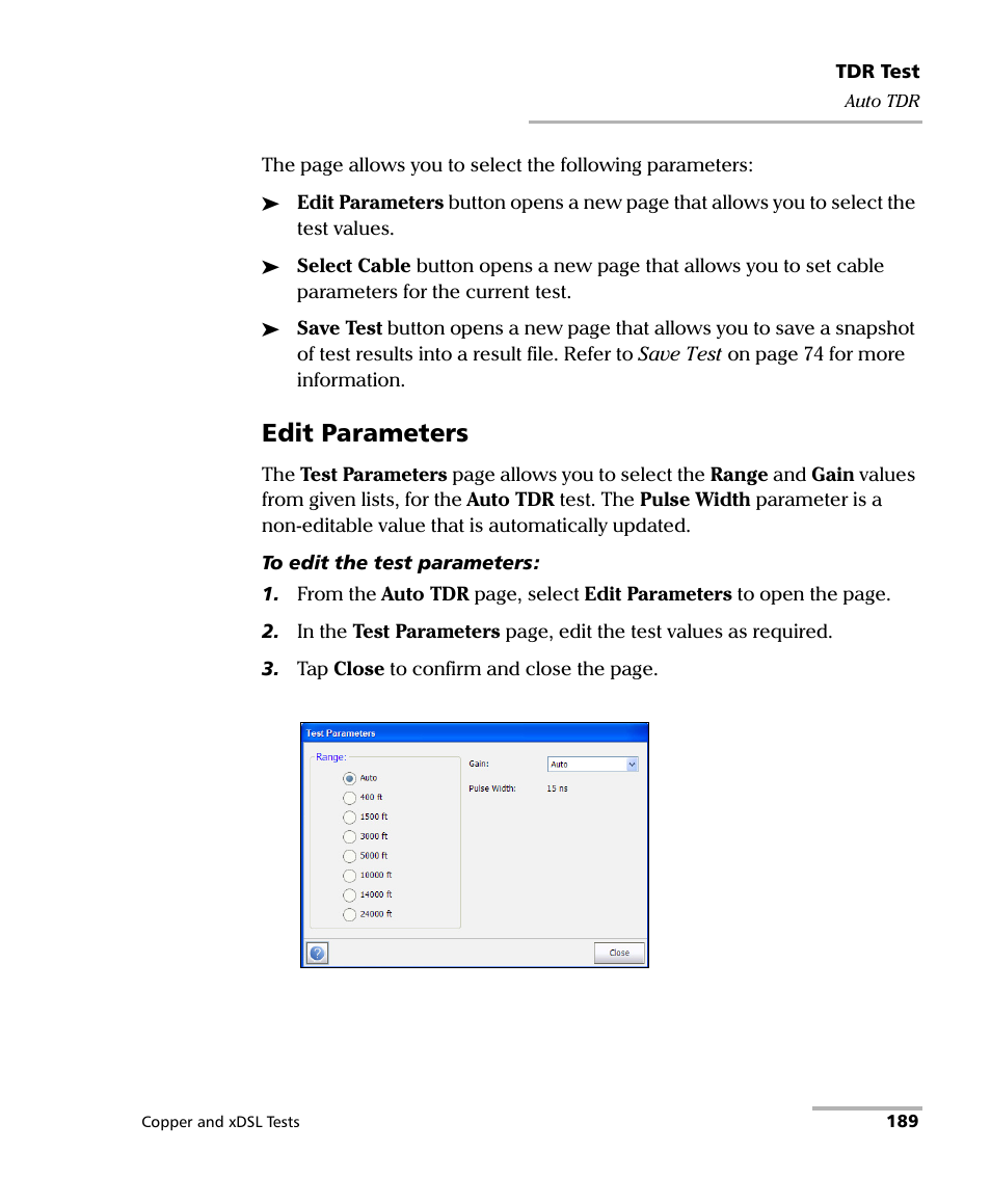 Edit parameters | EXFO FTB-635 Wideband Copper and DSL Test Module User Manual | Page 197 / 373