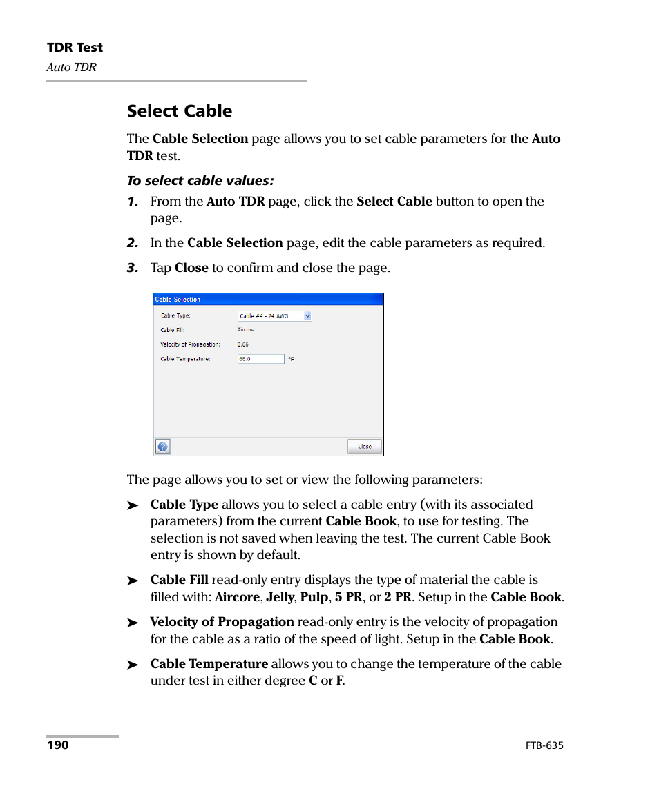 Select cable | EXFO FTB-635 Wideband Copper and DSL Test Module User Manual | Page 198 / 373