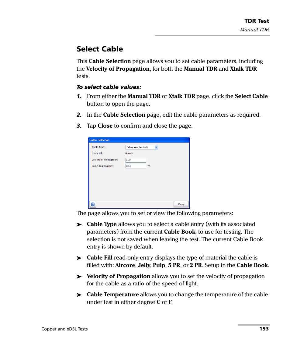 Select cable | EXFO FTB-635 Wideband Copper and DSL Test Module User Manual | Page 201 / 373