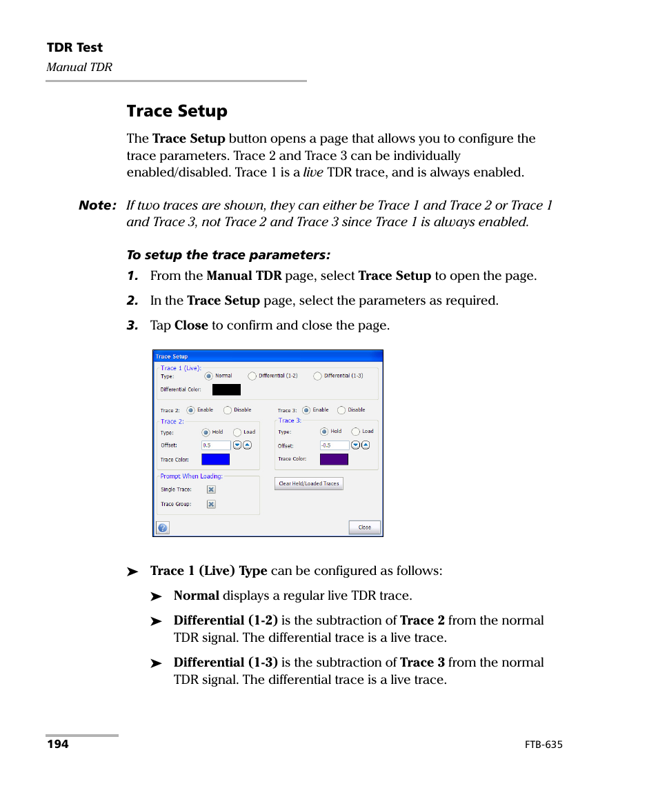 Trace setup | EXFO FTB-635 Wideband Copper and DSL Test Module User Manual | Page 202 / 373