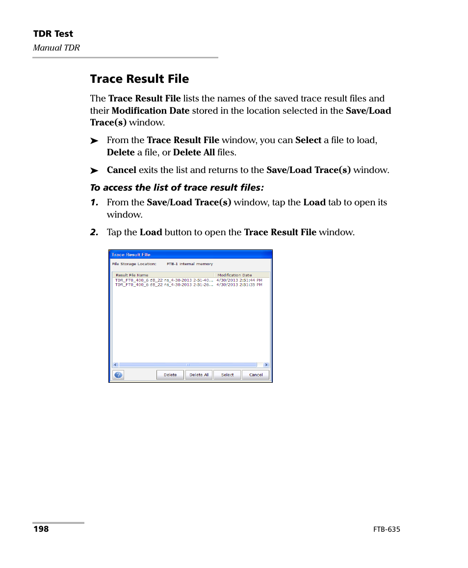 Trace result file | EXFO FTB-635 Wideband Copper and DSL Test Module User Manual | Page 206 / 373