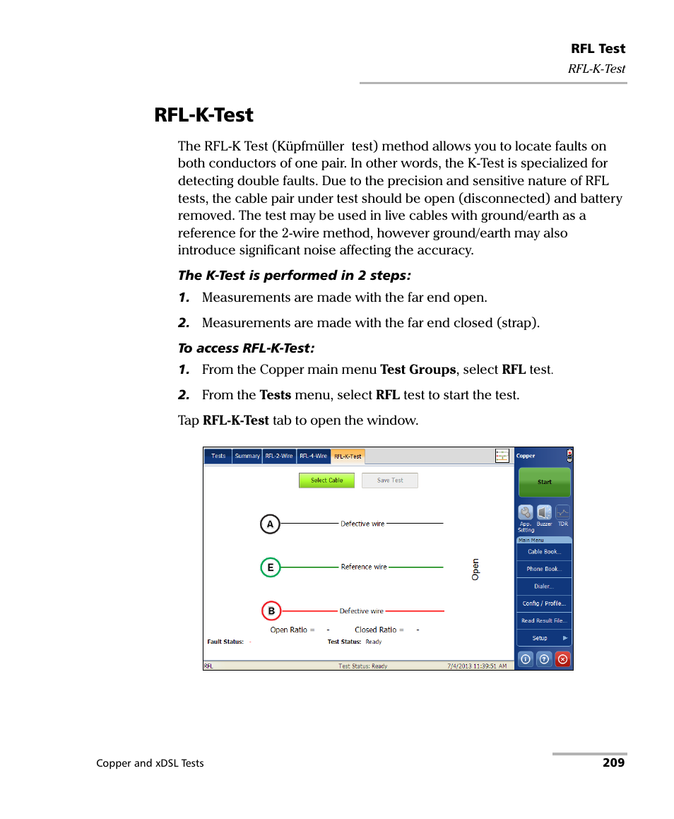 Rfl-k-test | EXFO FTB-635 Wideband Copper and DSL Test Module User Manual | Page 217 / 373