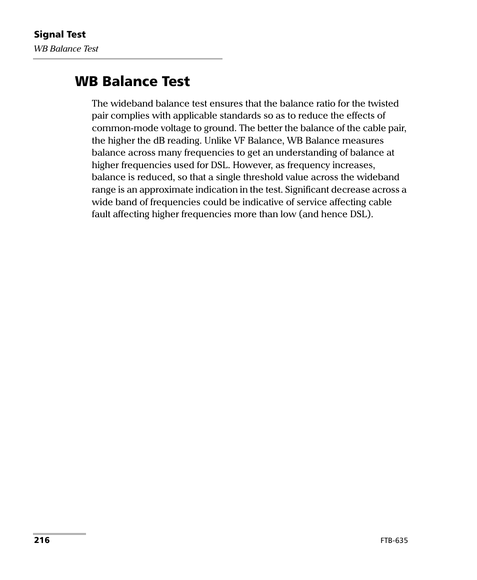 Wb balance test | EXFO FTB-635 Wideband Copper and DSL Test Module User Manual | Page 224 / 373