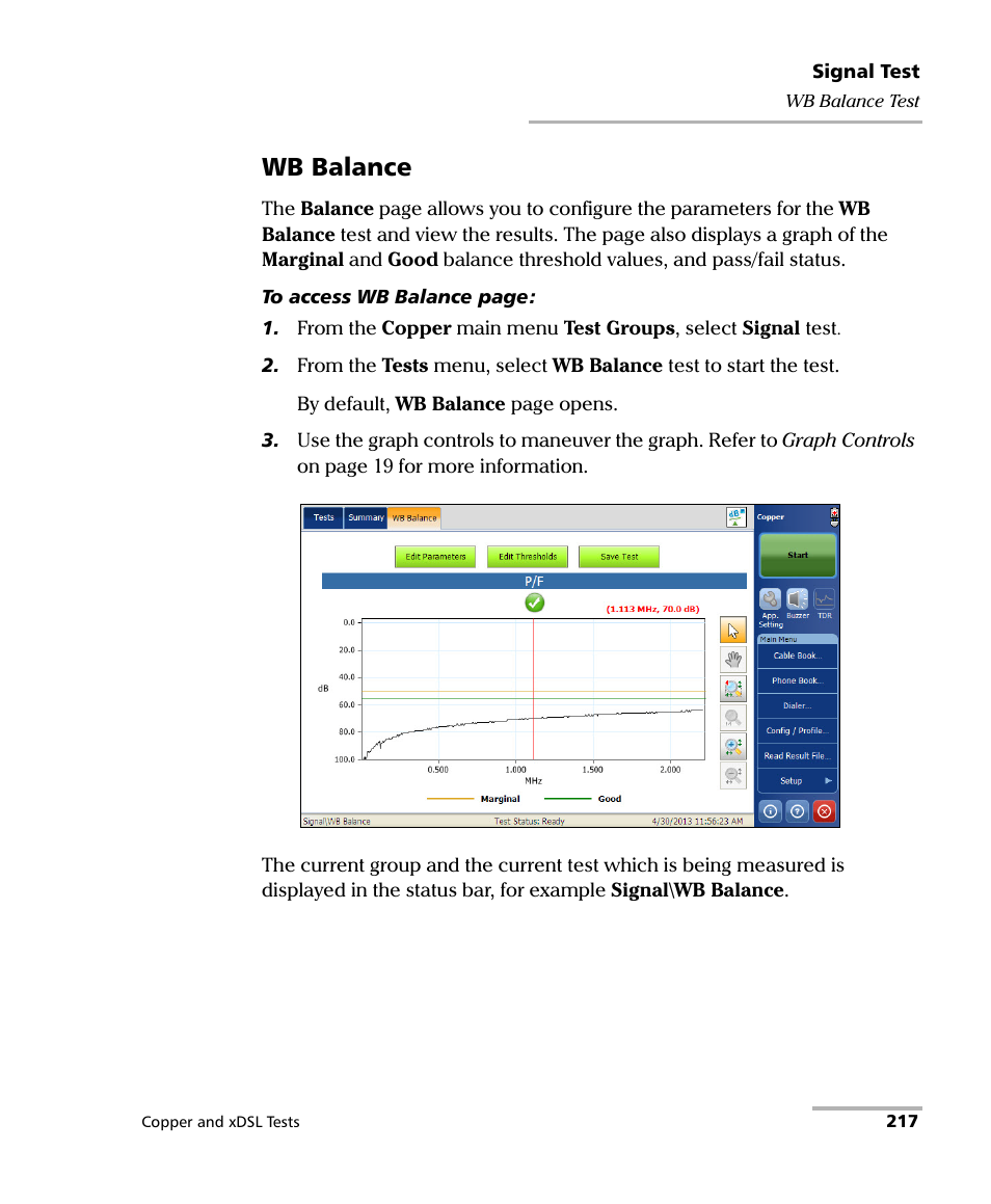 Wb balance | EXFO FTB-635 Wideband Copper and DSL Test Module User Manual | Page 225 / 373