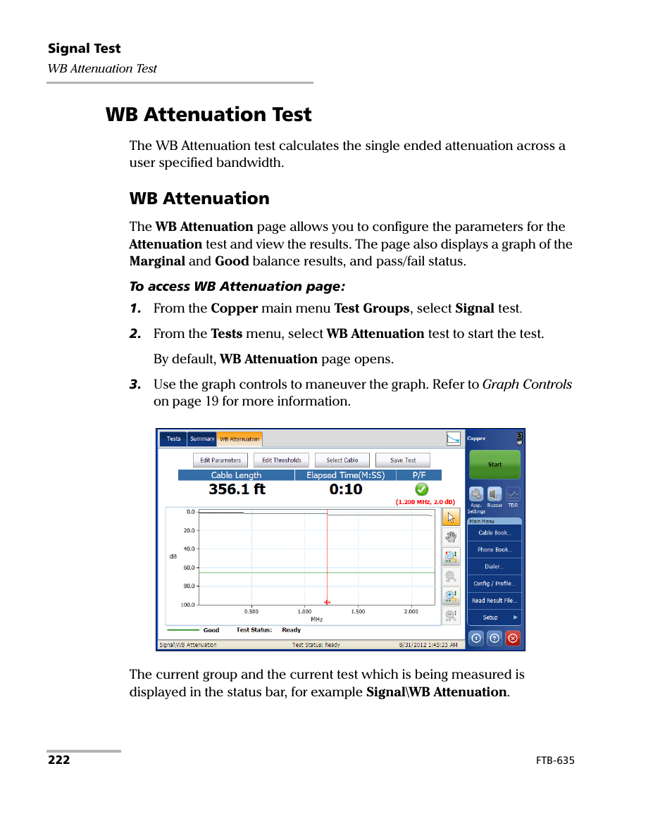 Wb attenuation test, Wb attenuation | EXFO FTB-635 Wideband Copper and DSL Test Module User Manual | Page 230 / 373