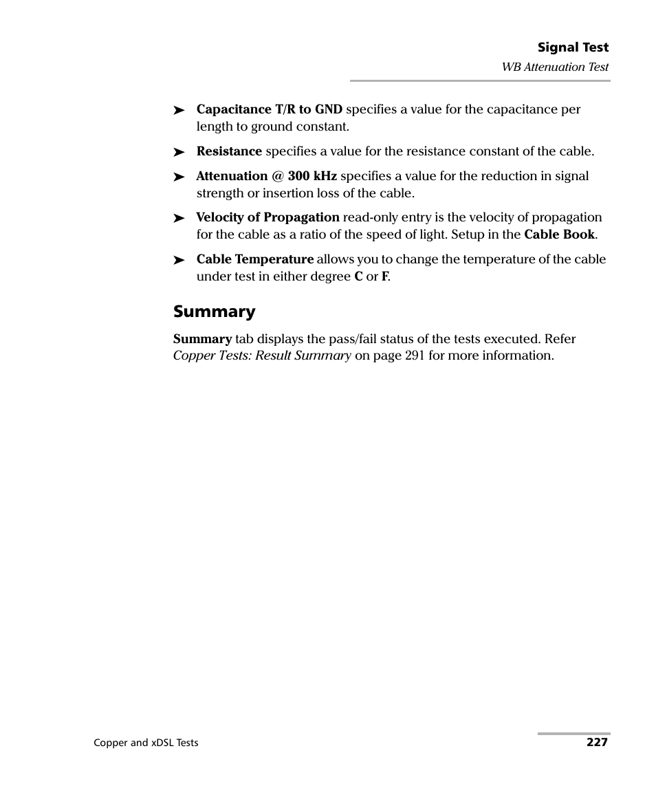 Summary | EXFO FTB-635 Wideband Copper and DSL Test Module User Manual | Page 235 / 373