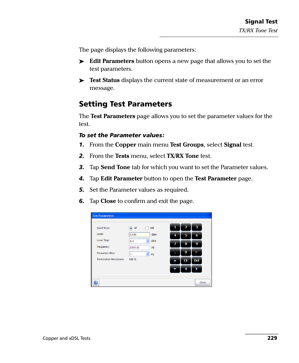 Setting test parameters | EXFO FTB-635 Wideband Copper and DSL Test Module User Manual | Page 237 / 373