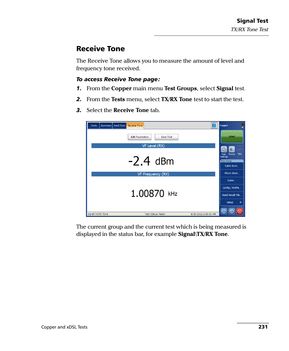 Receive tone | EXFO FTB-635 Wideband Copper and DSL Test Module User Manual | Page 239 / 373