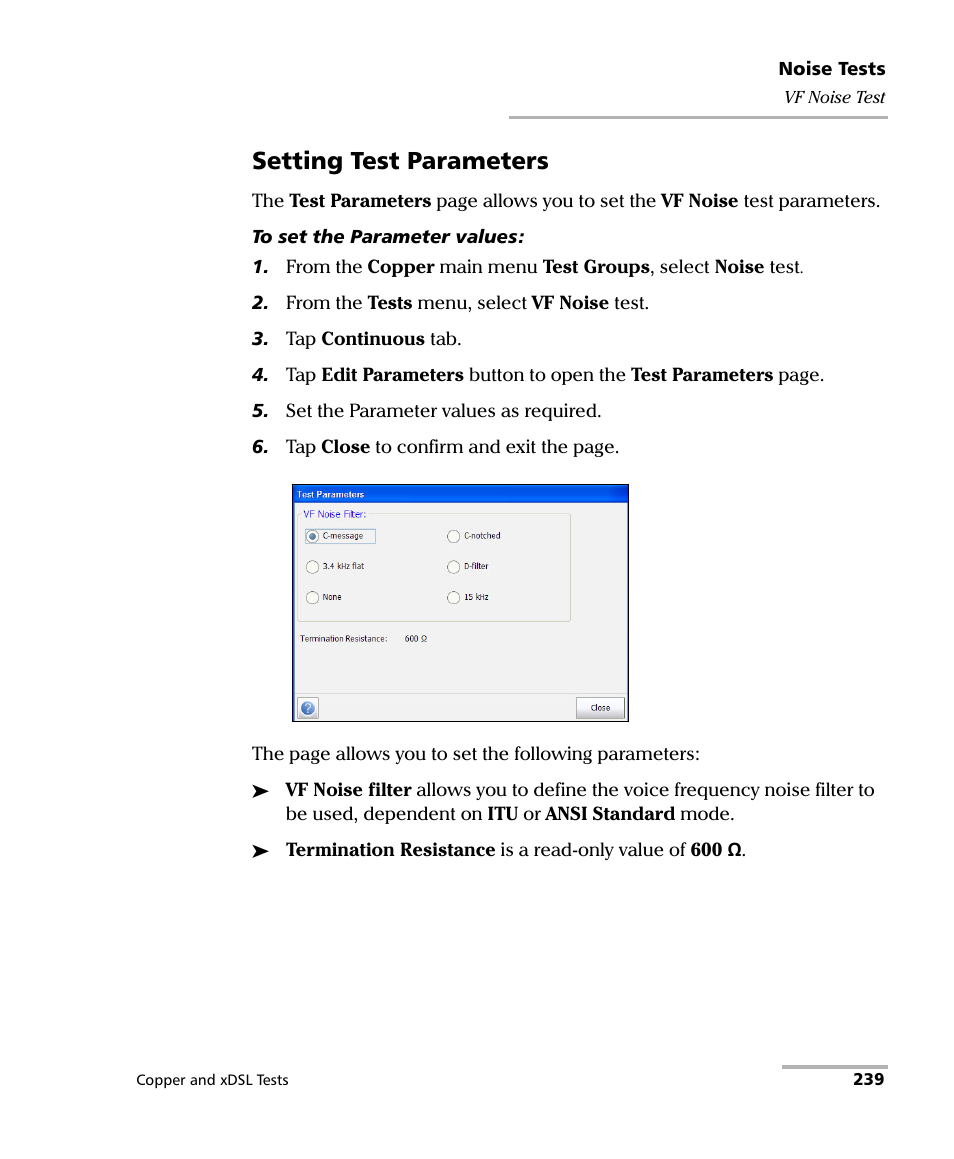Setting test parameters | EXFO FTB-635 Wideband Copper and DSL Test Module User Manual | Page 247 / 373
