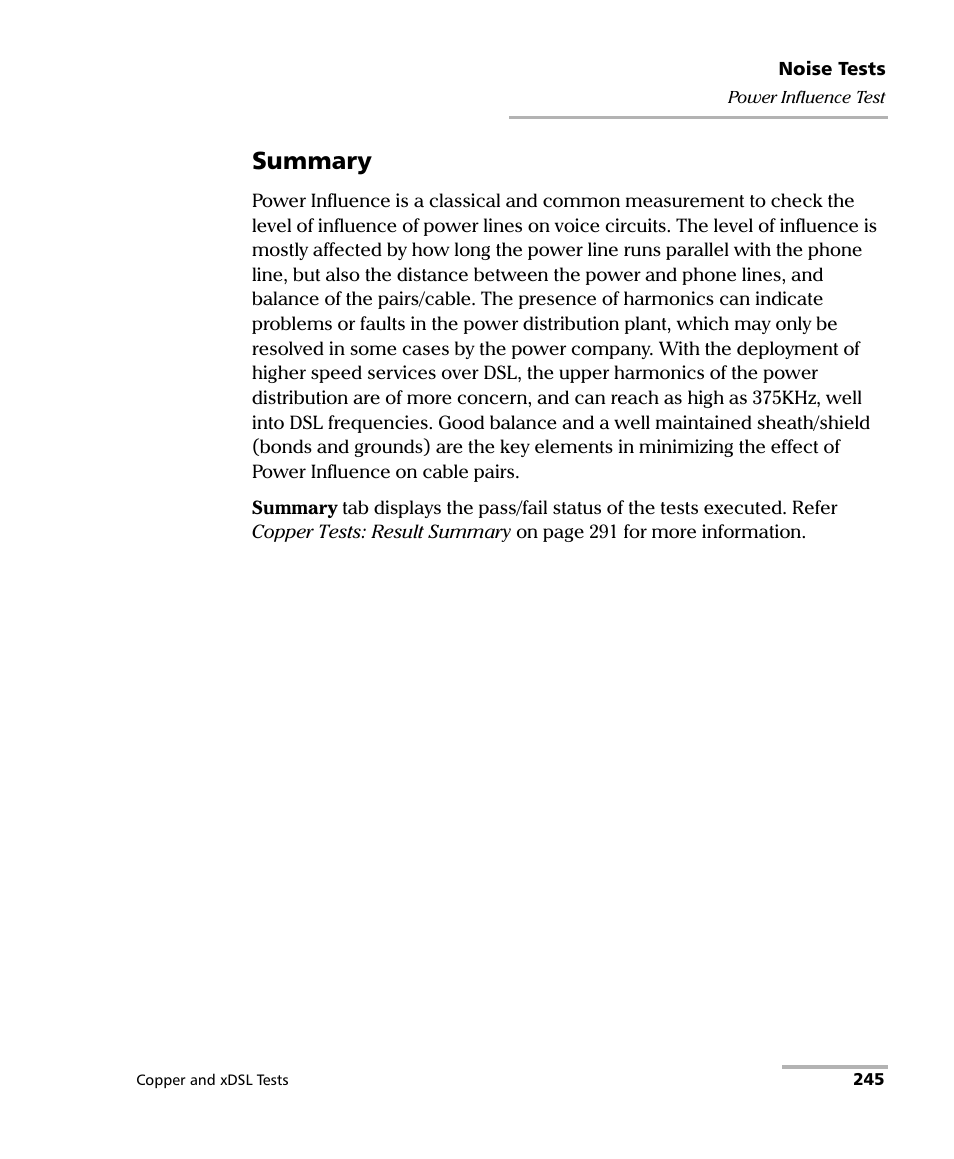 Summary | EXFO FTB-635 Wideband Copper and DSL Test Module User Manual | Page 253 / 373