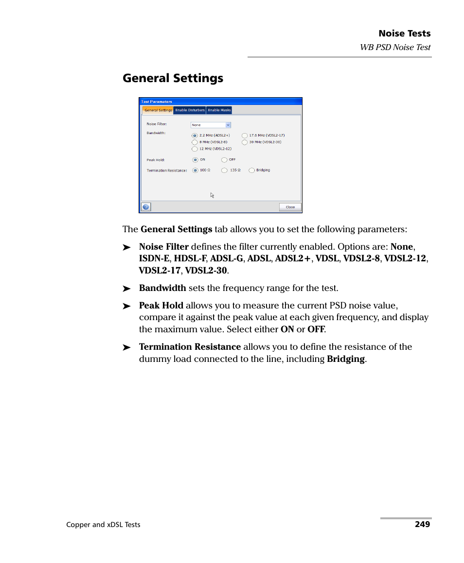 General settings | EXFO FTB-635 Wideband Copper and DSL Test Module User Manual | Page 257 / 373