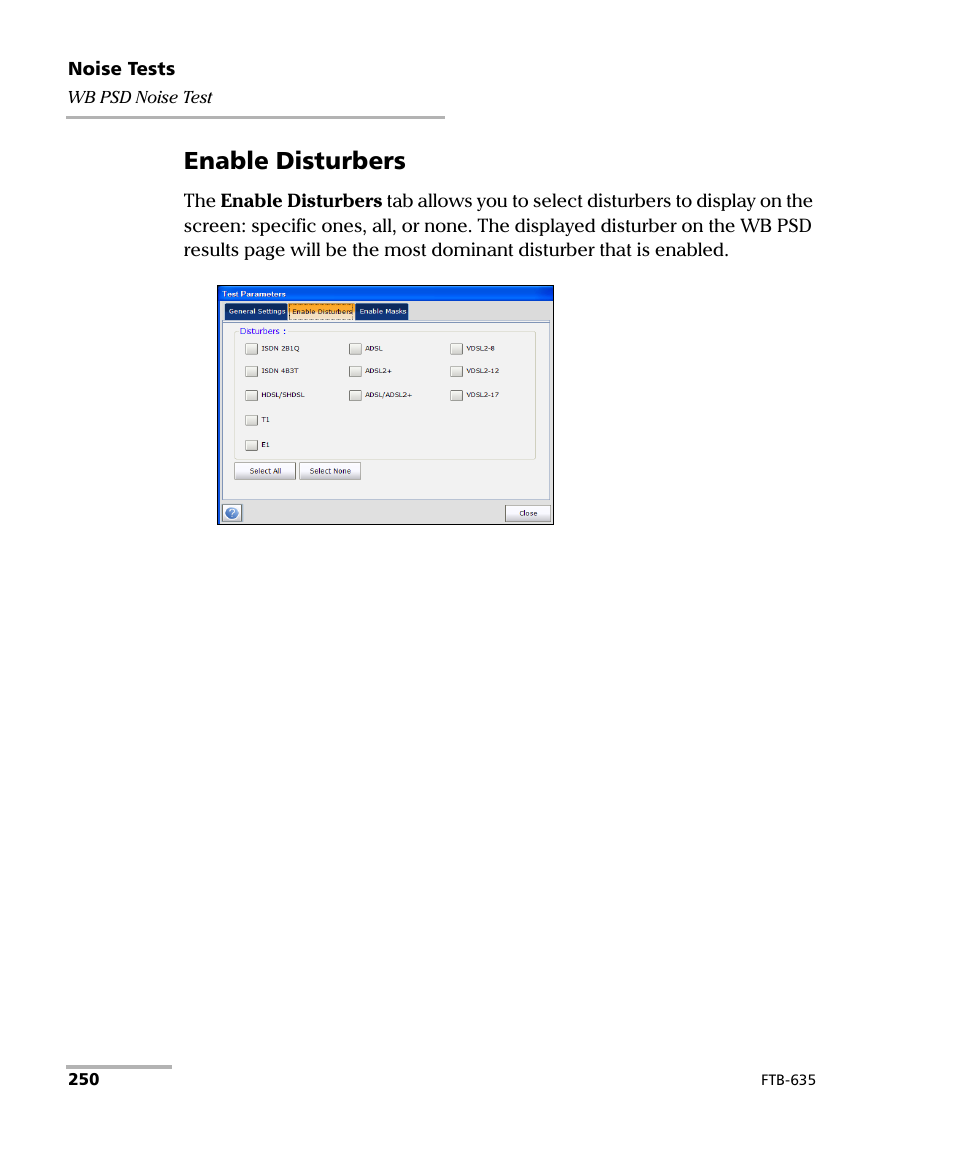 Enable disturbers | EXFO FTB-635 Wideband Copper and DSL Test Module User Manual | Page 258 / 373
