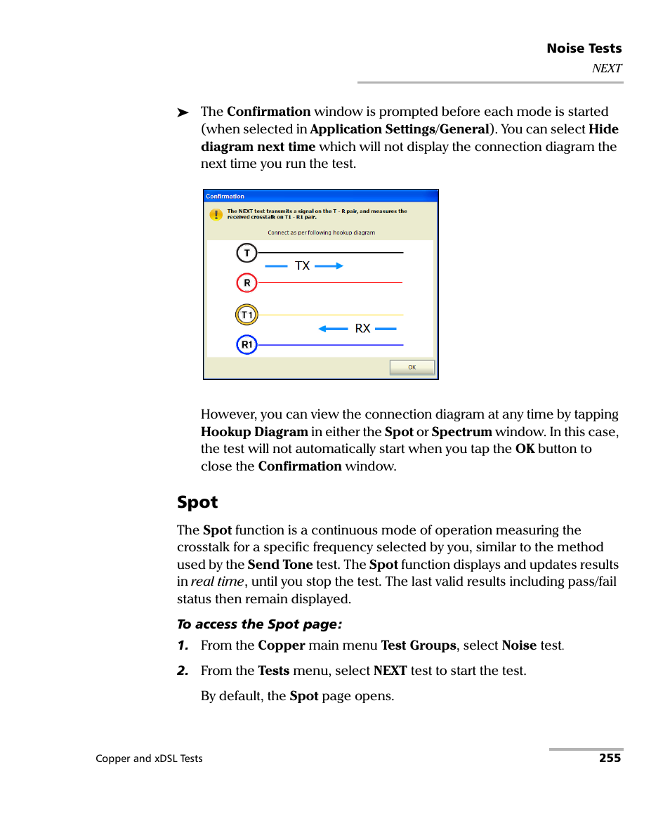 Spot | EXFO FTB-635 Wideband Copper and DSL Test Module User Manual | Page 263 / 373