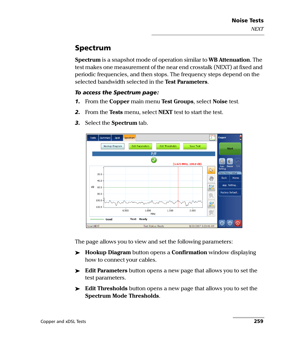 Spectrum | EXFO FTB-635 Wideband Copper and DSL Test Module User Manual | Page 267 / 373