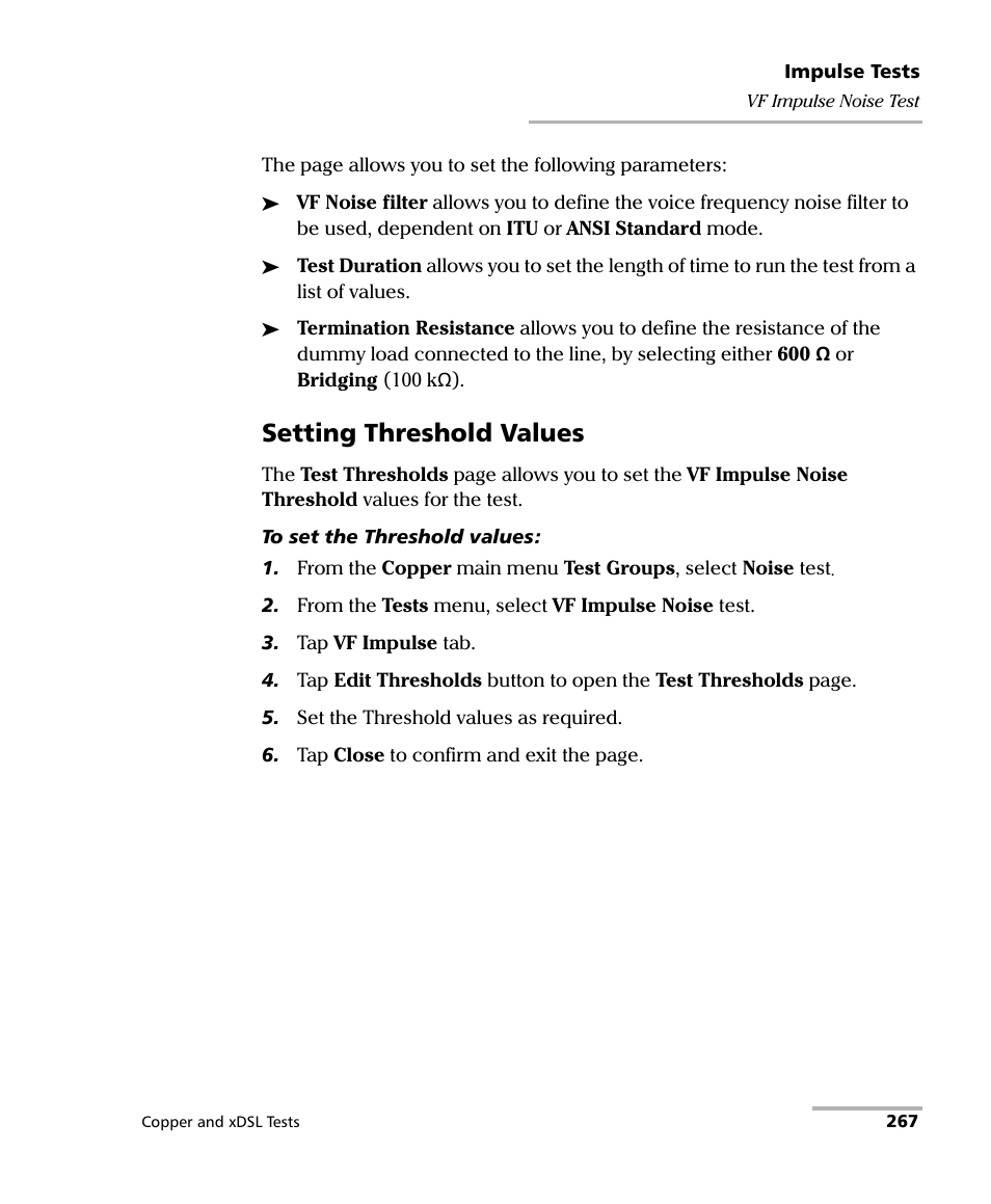 Setting threshold values | EXFO FTB-635 Wideband Copper and DSL Test Module User Manual | Page 275 / 373