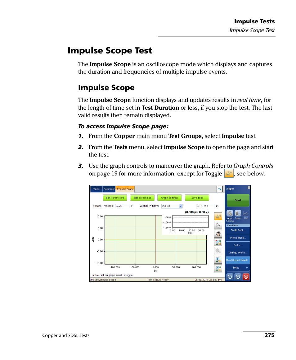 Impulse scope test, Impulse scope | EXFO FTB-635 Wideband Copper and DSL Test Module User Manual | Page 283 / 373