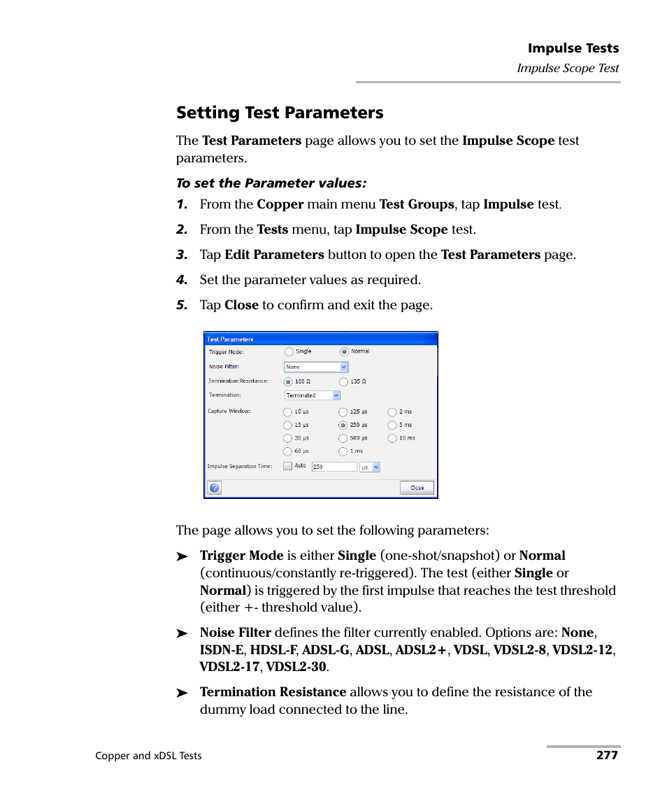 Setting test parameters | EXFO FTB-635 Wideband Copper and DSL Test Module User Manual | Page 285 / 373